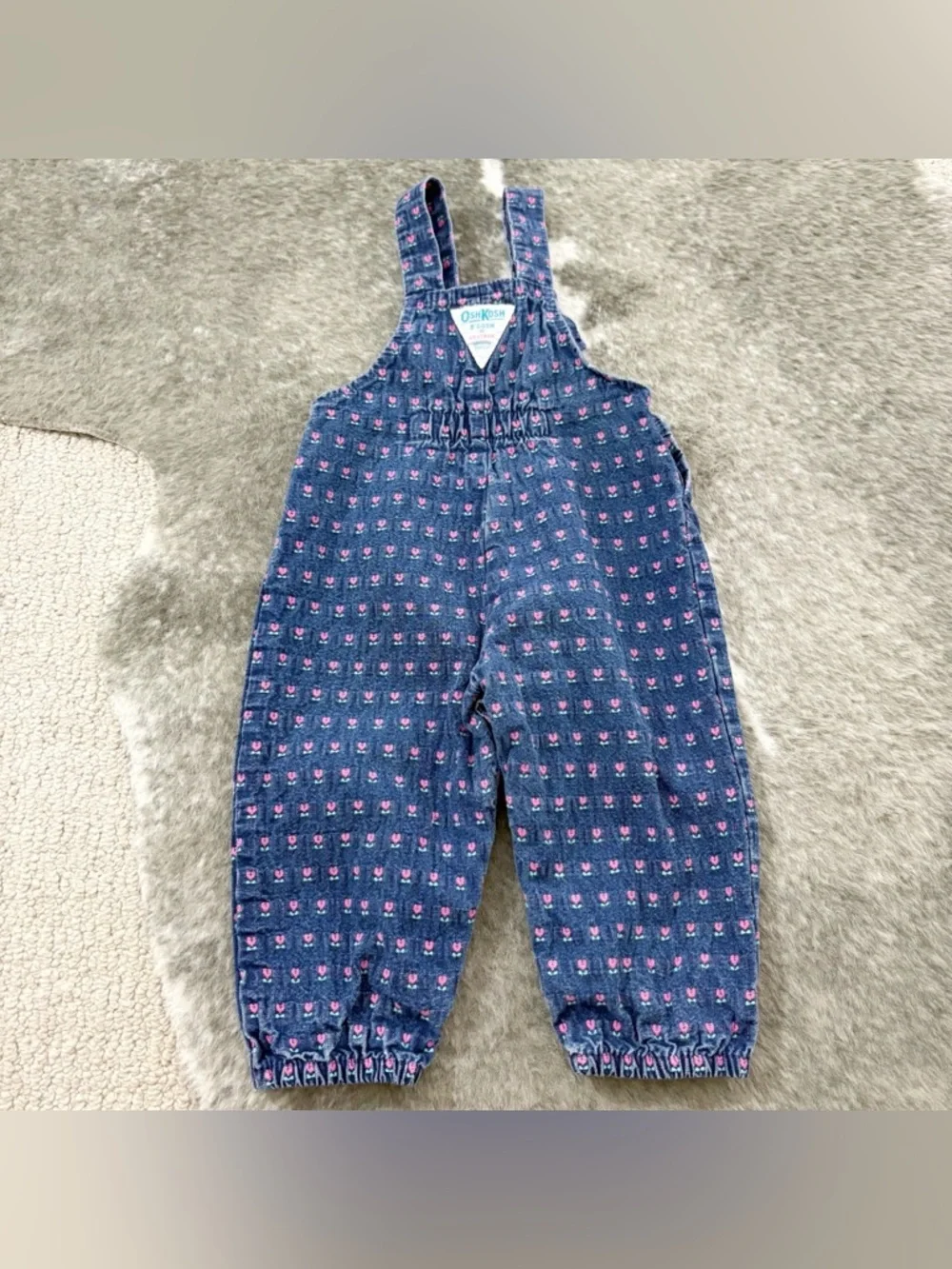 Vintage Union Made OshKosh B'gosh Pink Floral Blue Denim Overalls 12M
